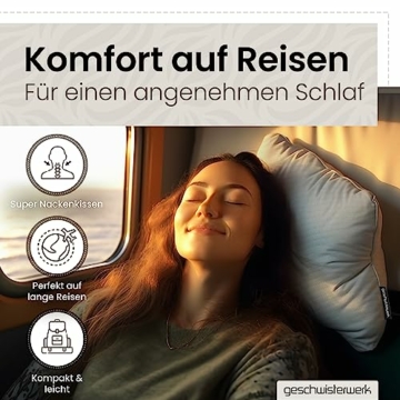 geschwisterwerk komprimierbares Reisekissen - Nackenstützkissen aus zerkleinertem Memoryschaum - passend für Bezüge 30x50cm - kleines Kissen für Reisen im Auto, Flugzeug, Camping, Hotel, Wandern - 8