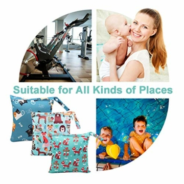 HOTLIKE Wetbag, Nassbeutel, 3 Stück Windeltasche Wickeltasche, Nasstaschen Wiederverwendbare Organiser Beutel Waschbar mit Reißverschluss für Baby Kleinkind Reisen Gym (Blau) - 6