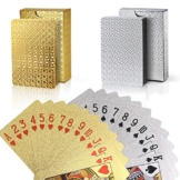 Joyoldelf 2 Stück Spielkarten, Wasserfeste Pokerkarten mit Geschenkbox,Familienparty Spiel Playing Cards (Goldfolie & Silberfolie) - 1