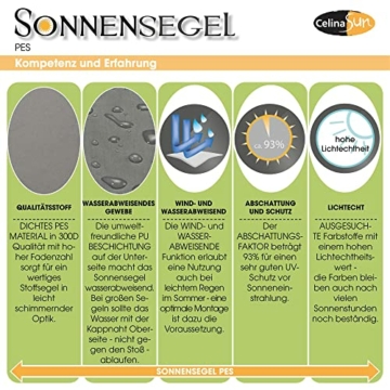 CelinaSun Sonnensegel inkl Befestigungsseile Premium PES Polyester wasserabweisend imprägniert Rechteck 2 x 3 m hell grau - 3