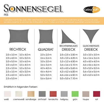 CelinaSun Sonnensegel inkl Befestigungsseile Premium PES Polyester wasserabweisend imprägniert Rechteck 2 x 3 m hell grau - 4