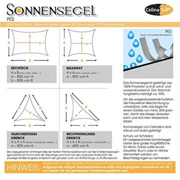 CelinaSun Sonnensegel inkl Befestigungsseile Premium PES Polyester wasserabweisend imprägniert Rechteck 2 x 3 m hell grau - 5