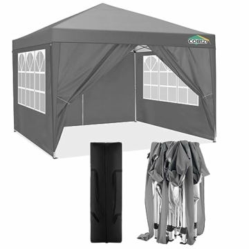 COBIZI Pavillon 3x3 Wasserdicht Faltpavillon mit 4 Seitenteilen Freiluft Faltpavillon Stabile UV-Schutz 50+ Pop Up Gartenpavillon Partyzelt für Freien, Garten, Party, Hochzeit, Markt (3x3m Grau) - 1