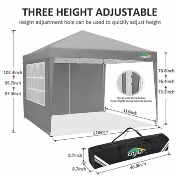 COBIZI Pop up Pavillon 3x3, Faltpavillon 3x3 Wasserdicht Stabil Winterfest |8X Heringe|4X Windseil|UV-Schutz 50+|Hoch Dichte Plane| Pavillon Faltbar 3x3m Partyzelt Faltpavillon 3x3 Gartenpavillon - 3