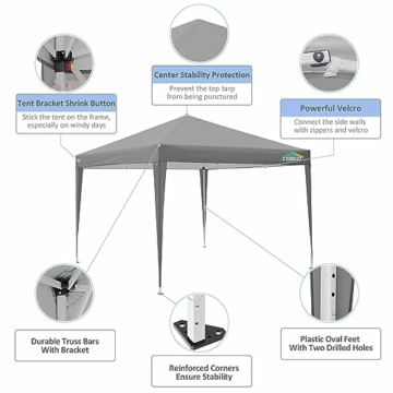 COBIZI Pop up Pavillon 3x3, Faltpavillon 3x3 Wasserdicht Stabil Winterfest |8X Heringe|4X Windseil|UV-Schutz 50+|Hoch Dichte Plane| Pavillon Faltbar 3x3m Partyzelt Faltpavillon 3x3 Gartenpavillon - 5