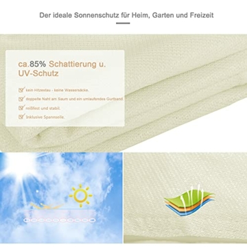 EUGAD Sonnensegel Rechteck 4x5m Sonnenschutz 200g/m² Garten Balkon Terrasse HDPE Wetterschutz atmungsaktiv Creme 0208ZYF - 4