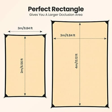 JEMULICE Sonnensegel Rechteckig, 2x3m Wetterschutz 95% UV-Schutz Wasserdicht Reißfest PES Polyester, Sonnensegel Quadrat mit Ösen und Befestigungsseile für Garten Terrasse Camping Außenbereiche - 7