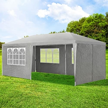 Juskys Partyzelt 3x6 m mit 6 abnehmbaren Seitenwänden & Dach - 18 m² - 12 Erdhaken & 6 Seile - Festzelt für Garten Party Hochzeit Gartenpavillon Gartenzelt Pavillon - Grau - 2