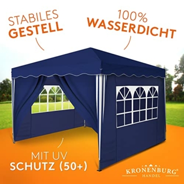 Kronenburg Faltpavillon wasserdicht Dachmaß 3 x 3 m UV Schutz 50+ Pavillon in Blau mit 4 Seitenteilen - 4