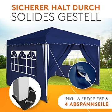 Kronenburg Faltpavillon wasserdicht Dachmaß 3 x 3 m UV Schutz 50+ Pavillon in Blau mit 4 Seitenteilen - 5