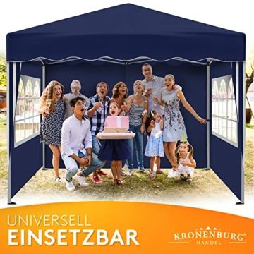 Kronenburg Faltpavillon wasserdicht Dachmaß 3 x 3 m UV Schutz 50+ Pavillon in Blau mit 4 Seitenteilen - 7