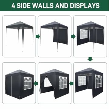 LEADZM 2x2m Pavillon,Pop-up Faltpavillon,UV Schutz 50+,Höhenverstellbar,mit 4 Seitenteilen,für Outdoor, Garten, Party, Camping (Dunkelgrau-4 Seitentuch) - 3