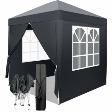 LEADZM 2x2m Pavillon,Pop-up Faltpavillon,UV Schutz 50+,Höhenverstellbar,mit 4 Seitenteilen,für Outdoor, Garten, Party, Camping (Dunkelgrau-4 Seitentuch) - 1