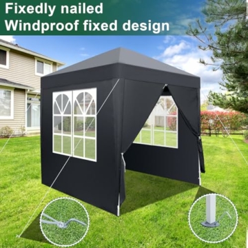 LEADZM 2x2m Pavillon,Pop-up Faltpavillon,UV Schutz 50+,Höhenverstellbar,mit 4 Seitenteilen,für Outdoor, Garten, Party, Camping (Dunkelgrau-4 Seitentuch) - 6