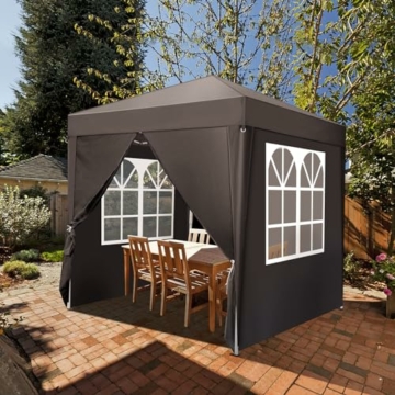 LEADZM 2x2m Pavillon,Pop-up Faltpavillon,UV Schutz 50+,Höhenverstellbar,mit 4 Seitenteilen,für Outdoor, Garten, Party, Camping (Dunkelgrau-4 Seitentuch) - 8