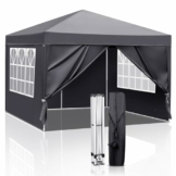 LEADZM Pavillon 3x3m Pop-up Faltpavillon,Höhenverstellbar,UV Schutz 50+,Gartenzelt,Partyzelt,Stahlrahmen,mit 4 Seitenteilen,Dunkelgrau - 1