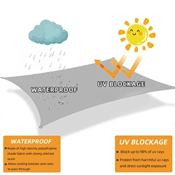 SUNNY GUARD Sonnensegel Rechteckig 2x4m Wasserdicht Sonnenschutz Wetterschutz Segel Baldachin UV Schutz für Balkon Terrasse Garten, Hellgrau - 6