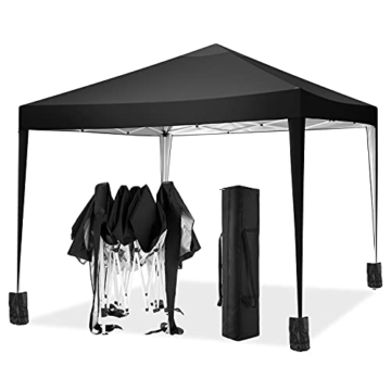 TOOLUCK Pavillon 3x3m Wasserdicht Stabil Faltpavillon Pop up Gartenpavillon Partyzelt Bierzelt Faltbar Gartenzelt mit 4 Sandsack, Höhenverstellbar, Schwarz - 1