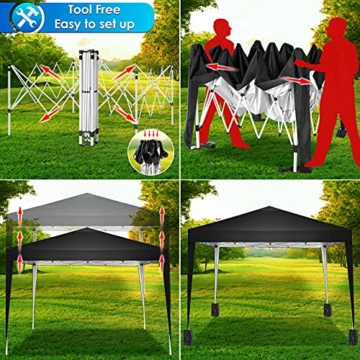 TOOLUCK Pavillon 3x3m Wasserdicht Stabil Faltpavillon Pop up Gartenpavillon Partyzelt Bierzelt Faltbar Gartenzelt mit 4 Sandsack, Höhenverstellbar, Schwarz - 6