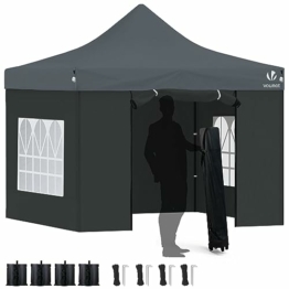 VOUNOT Pavillon 3x3m Wasserdicht Stabil Winterfest, Pop Up Faltpavillon mit 4 Seitenteilen und 4 Sandsäcke, Party Pavillon Faltbar Gartenzelt Partyzelt, Grau - 1