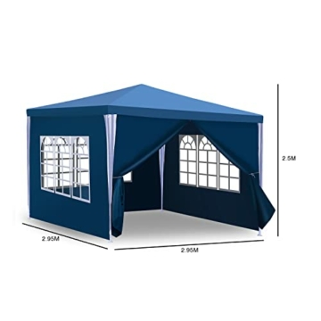 Yakimz 3x3M pavillon Wasserdicht Gartenpavillon Stabil Winterfest Partyzelt mit 4 Seitenteilen und Fenstern, Gartenpavillon Sonnenschutz Festzelt für Party, Marktstand, Festival, Blau - 2