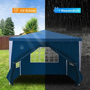 Yakimz 3x3M pavillon Wasserdicht Gartenpavillon Stabil Winterfest Partyzelt mit 4 Seitenteilen und Fenstern, Gartenpavillon Sonnenschutz Festzelt für Party, Marktstand, Festival, Blau - 3