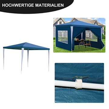 Yakimz 3x3M pavillon Wasserdicht Gartenpavillon Stabil Winterfest Partyzelt mit 4 Seitenteilen und Fenstern, Gartenpavillon Sonnenschutz Festzelt für Party, Marktstand, Festival, Blau - 6