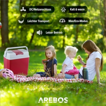 Arebos 20 Liter Kühlbox | zum Kühlen und Warmhalten | Mini Kühlschrank | Thermo-elektrische Kühlbox | mit ECO Modus | 12/230 V für Auto und Steckdose | elektrische Kühlbox | Rot - 2