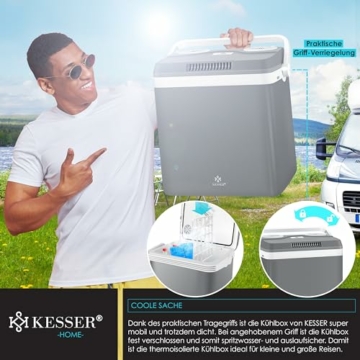 KESSER® Kühlbox Thermobox 32Liter KÜHLT und WÄRMT | Thermo-Elektrische Gefrierbox | Anschluss 12V & 230V für Auto Camping & Steckdose | Mini-Kühlschrank | EEK E | ECO Modus | inkl. Kühlakkus | grau - 3