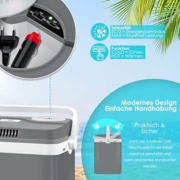 KESSER® Kühlbox Thermobox 32Liter KÜHLT und WÄRMT | Thermo-Elektrische Gefrierbox | Anschluss 12V & 230V für Auto Camping & Steckdose | Mini-Kühlschrank | EEK E | ECO Modus | inkl. Kühlakkus | grau - 7