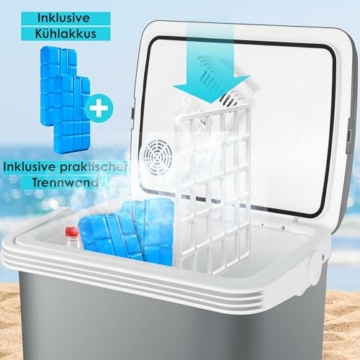 KESSER® Kühlbox Thermobox 32Liter KÜHLT und WÄRMT | Thermo-Elektrische Gefrierbox | Anschluss 12V & 230V für Auto Camping & Steckdose | Mini-Kühlschrank | EEK E | ECO Modus | inkl. Kühlakkus | grau - 9