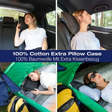 alkamto Reisekissen – Campingkissen – Ergonomisches Memory-Schaum-Kissen mit Temperaturregulierendem Bezug – Extra Baumwollbezug – Inklusive Reisetasche (40 x 25 x 10 cm - Schwarz) - 2