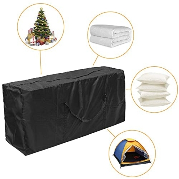 Aufbewahrungstasche Gartenauflagen, Gartenpolster Auflagentasche Wasserabweisend Oxford Schutzhülle für Auflagen Gartenmöbel Kissen Weihnachtsbaume mit Tragegriff, Schwarz (122 x 39 x 55 cm) - 4