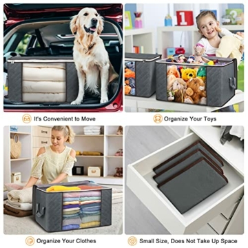 Budding Joy 6 Stück 90L Aufbewahrungstasche, Aufbewahrungsbox mit Deckel Große, Kleider Aufbewahrung Umzugskartons, Faltbare Unterbett Kleiderschrank für Kleidung Bettdecken und Bettwäsche,Grau - 5