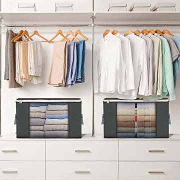 Budding Joy 6 Stück 90L Aufbewahrungstasche, Aufbewahrungsbox mit Deckel Große, Kleider Aufbewahrung Umzugskartons, Faltbare Unterbett Kleiderschrank für Kleidung Bettdecken und Bettwäsche,Grau - 7