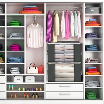 Budding Joy 6 Stück 90L Aufbewahrungstasche, Aufbewahrungsbox mit Deckel Große, Kleider Aufbewahrung Umzugskartons, Faltbare Unterbett Kleiderschrank für Kleidung Bettdecken und Bettwäsche,Grau - 8