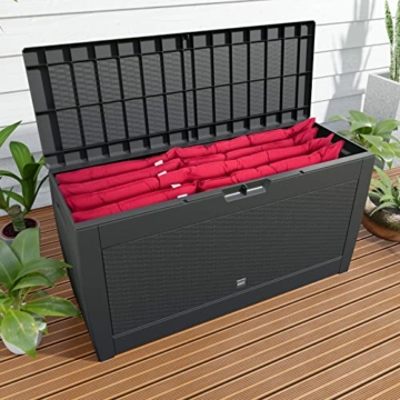 Casaria® Auflagenbox Wetterfest Haltegriffe UV-beständig Rollen 310L Garten Terrasse Balkon Truhe Gartenbox 119x48x60cm Rattan-Optik Anthrazit - 2