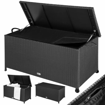 Casaria® Gartenbox XXL Auflagenbox mit Rollen 420L Stauraum Wasserdicht UV-beständig Gasdruckfeder 122x56x61cm Garten Balkon Aufbewahrungsbox Schwarz - 2