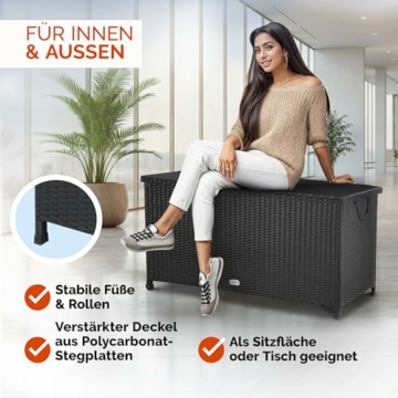 Casaria® Gartenbox XXL Auflagenbox mit Rollen 420L Stauraum Wasserdicht UV-beständig Gasdruckfeder 122x56x61cm Garten Balkon Aufbewahrungsbox Schwarz - 5