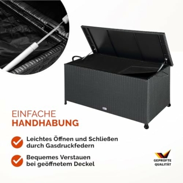Casaria® Gartenbox XXL Auflagenbox mit Rollen 420L Stauraum Wasserdicht UV-beständig Gasdruckfeder 122x56x61cm Garten Balkon Aufbewahrungsbox Schwarz - 6