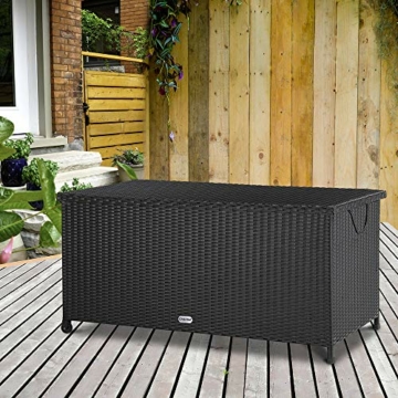 Casaria® Gartenbox XXL Auflagenbox mit Rollen 420L Stauraum Wasserdicht UV-beständig Gasdruckfeder 122x56x61cm Garten Balkon Aufbewahrungsbox Schwarz - 9