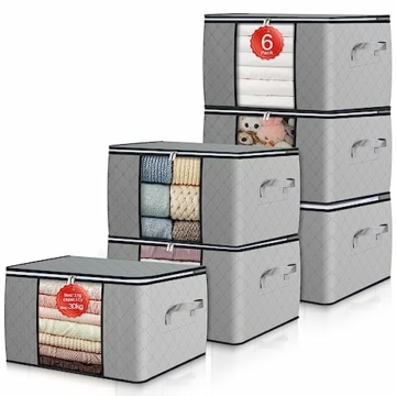 GoMaihe 6 Stück 90L Aufbewahrungstasche Groß Aufbewahrungsbox mit Deckel Verstärkte Griffe nicht leicht zu reißen, für Kleidung Bettdecken Kissen Aufbewahrung Boxen, Umzugskartons mit Fenster Faltbare - 1