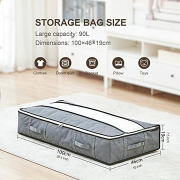 GoMaihe Unterbett Aufbewahrungsbox 3 Set Unterbettkommode Aufbewahrungstasche Unterbettbox Organizer mit Reißverschluss und Griff Faltbare Aufbewahrung für Kissen Kleidung Decken Bettdecken - 3