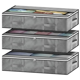 GoMaihe Unterbett Aufbewahrungsbox 3 Set Unterbettkommode Aufbewahrungstasche Unterbettbox Organizer mit Reißverschluss und Griff Faltbare Aufbewahrung für Kissen Kleidung Decken Bettdecken - 1