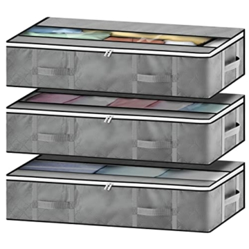 GoMaihe Unterbett Aufbewahrungsbox 3 Set Unterbettkommode Aufbewahrungstasche Unterbettbox Organizer mit Reißverschluss und Griff Faltbare Aufbewahrung für Kissen Kleidung Decken Bettdecken - 1