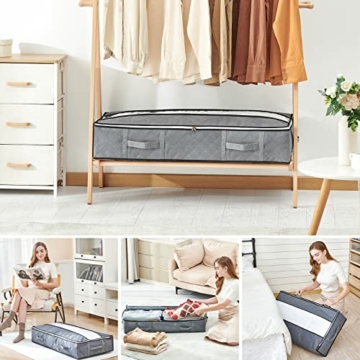 GoMaihe Unterbett Aufbewahrungsbox 3 Set Unterbettkommode Aufbewahrungstasche Unterbettbox Organizer mit Reißverschluss und Griff Faltbare Aufbewahrung für Kissen Kleidung Decken Bettdecken - 6