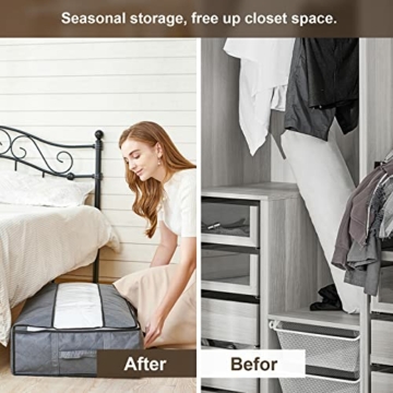 GoMaihe Unterbett Aufbewahrungsbox 3 Set Unterbettkommode Aufbewahrungstasche Unterbettbox Organizer mit Reißverschluss und Griff Faltbare Aufbewahrung für Kissen Kleidung Decken Bettdecken - 7