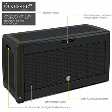 KESSER® Auflagenbox Kissenbox 310 Liter mit Rollen klappbarer Deckel Haltegriffe Rattanoptik Gartenbox, Anthrazit - 3