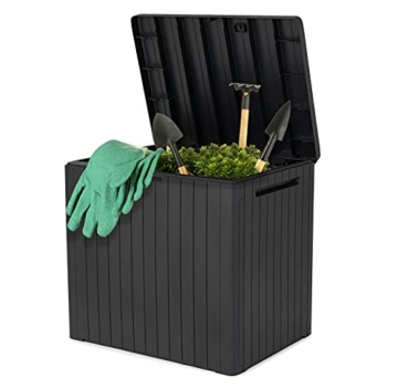 Keter City Box, Aufbewahrungsbox, dunkelgrau, Inhalt: 113L, Maße: HxTxB 55x44x57,8cm, ideal für Balkon und kleine Flächen, Holzoptik - 2