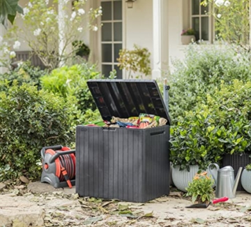 Keter City Box, Aufbewahrungsbox, dunkelgrau, Inhalt: 113L, Maße: HxTxB 55x44x57,8cm, ideal für Balkon und kleine Flächen, Holzoptik - 3